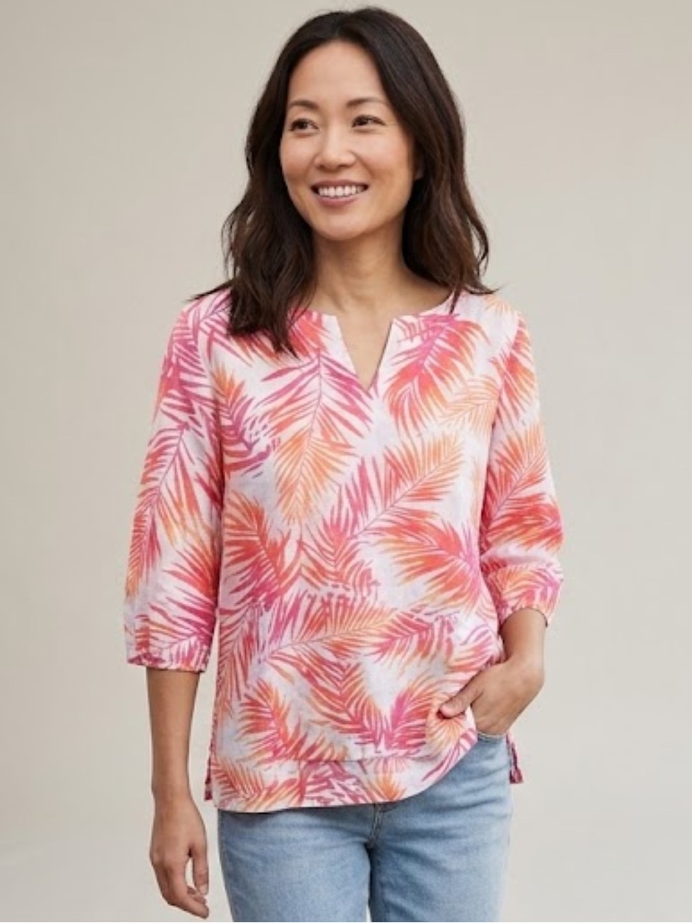 100% Linen Tunic Top Women’s M Tropical Coastal Boho Shirt J. Jill
T
